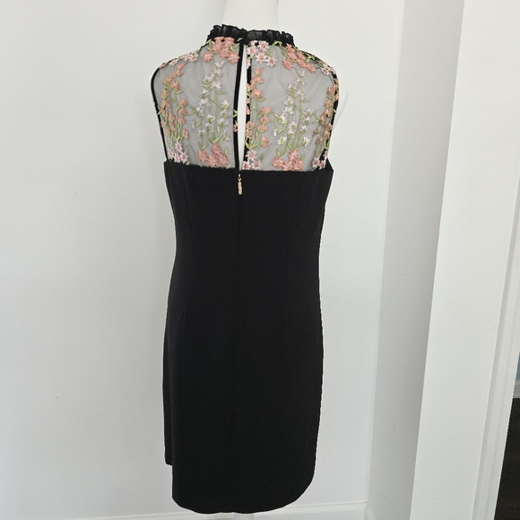Karl Lagerfeld Paris Embroidered Floral Neckline Black Dress - Picture 3 of 10